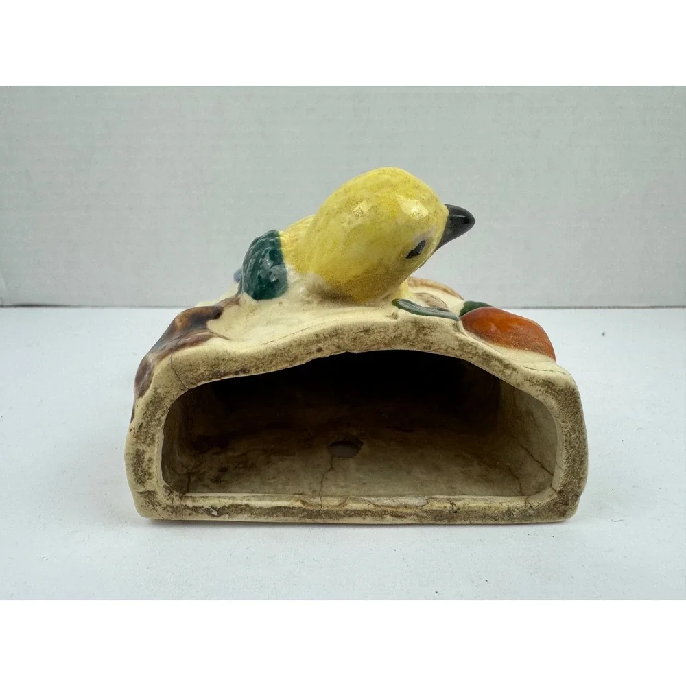 Vintage Ceramic Bird Wall Pocket Vase Yellow Bird Tree Branch Mid Century FLAW